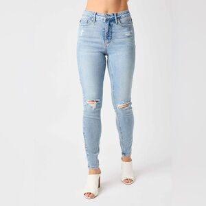 Judy Blue Mid Rise Tummy Control Destroy Skinny Denim Jeans 88797 Size 18W